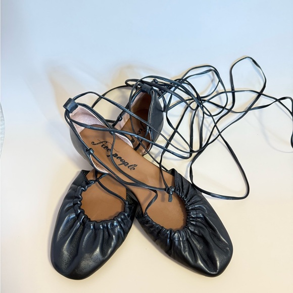 Free People Black Lace-Up Ballet Flats | Wrap Tie | Balletcore | Women’s - Picture 7 of 8